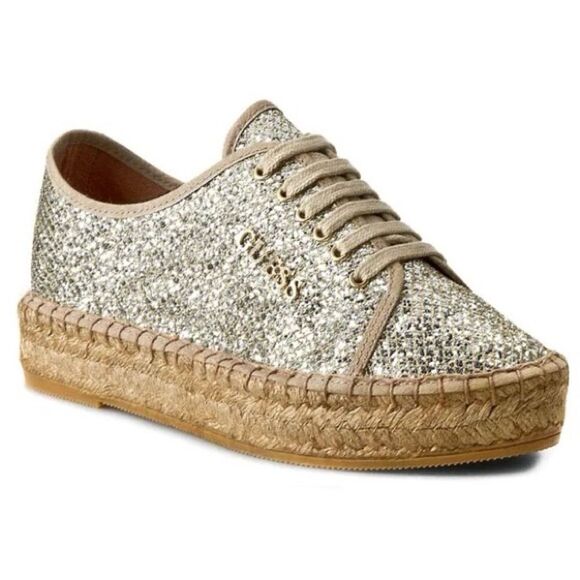 Guess gold sparkling Espadrille size 4.5/5.  B69 - Picture 4 of 14